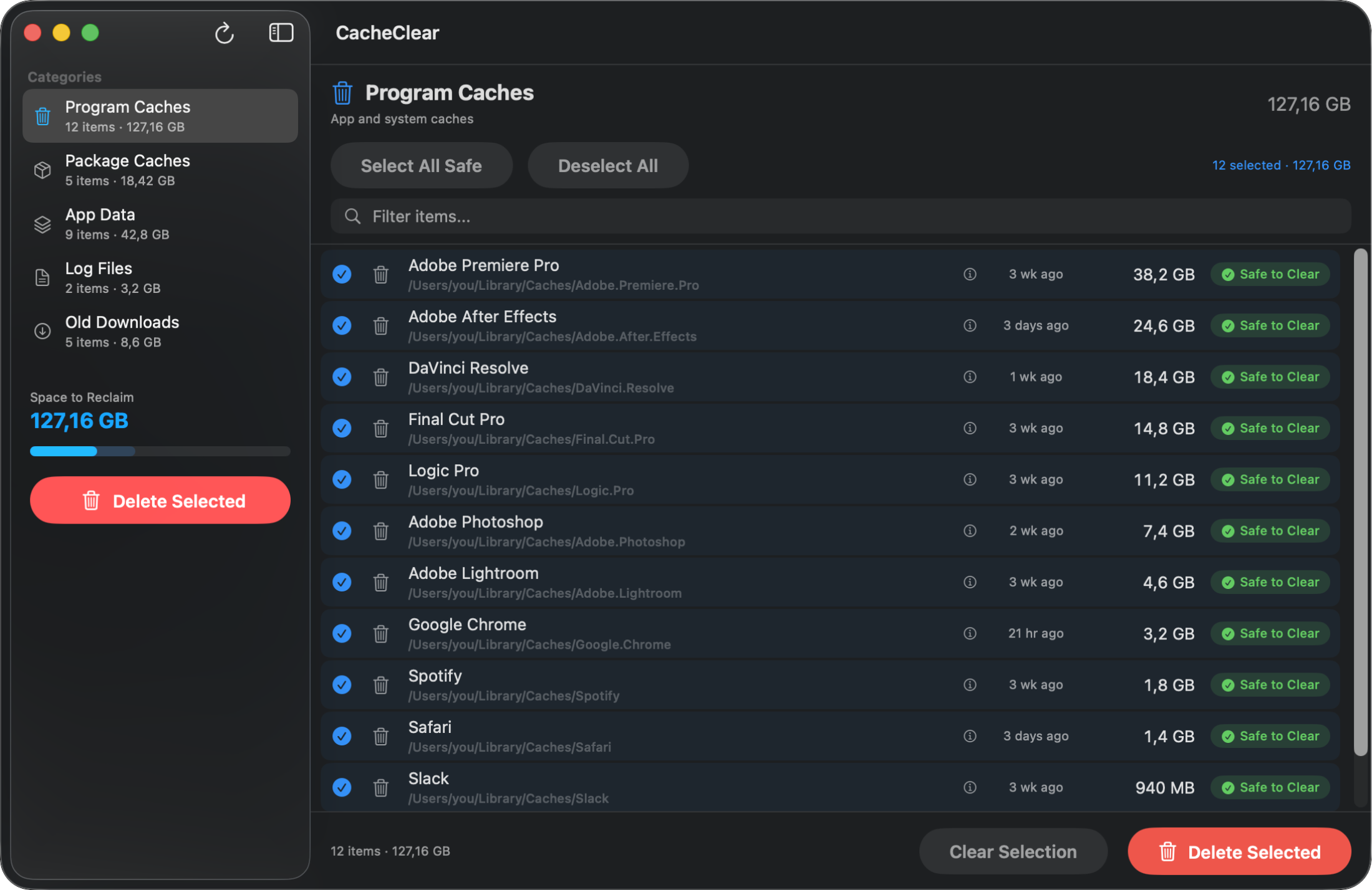 CleanDisk found 47.3 GB of reclaimable cache files on Mac
